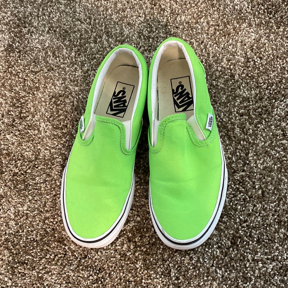 VANS slip on’s in BRIGHT lime green! Size 5 mens or 6.5 Womens!